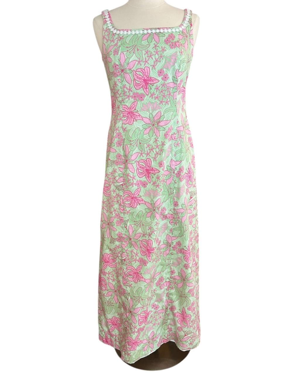 Lilly Pulitzer Mary Mary Maxi Dress RARE Vintage Pink Green Cotton Lace Size 8